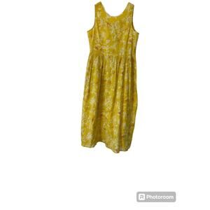 Anouk Yellow & White Ethnic Motifs Cotton A-Line Midi Dress SZ XS